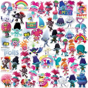 Trolls 50ct Vinyl Large Deluxe Stickers Variety Pack - Laptop, Water Bottle, Scrapbooking, Tablet, Skateboard, Indoor/Outdoor - Set of 50
