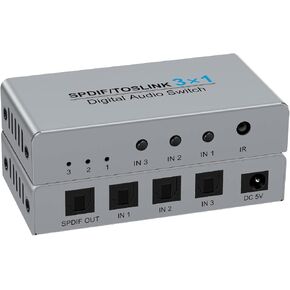 3 Port Digital Toslink Optical Fiber Audio Switch Splitter 3X1 (3 in 1 Out),3 Port Spdif Toslink Optical Switch for TV PS5 PS4 PS3 Xbox Blue-Ray DVD HDTV with Optical Cable
