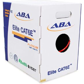 Cat6 Plenum CMP (Cat6e), Ethernet Cable 1000ft, 23AWG UTP, 600MHz, Solid Bare Copper, UL Certified, w/Spline(Noise Reducing Cross Separator), Easy to Pull (Reelex II Box), Bulk Network Cable - RED
