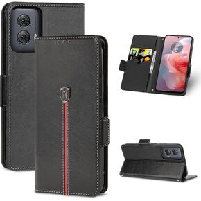 Case for Moto G Power 5G 2024 Case, Magnetic Leather Motorola Moto G Power 5G 2024 Case Wallet with RFID Card Holder, Heavy Duty Shockproof Protective Cell Phone Cover with Kickstand, Black and Red