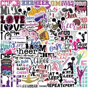 50 PCS Cheer Stickers, Cheerleading Gifts Stickers for Laptop, Water Bottles, Luggage, Computer, Cell Phone