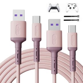 2 حزمة كابل شحن USB C متوافق مع وحدة تحكم PS5، سلك USB C بديل للشحن السريع سلك شاحن USB من النوع C متوافق مع Xbox Series X/Xbox Series S/لجهاز PS5-6.6ft (وردي) in Kuwait