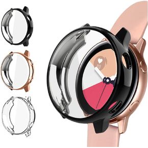 3 Pack Case Compatible with Samsung Galaxy Watch Active Screen Protector 40mm, NAHAI TPU Slim Plated Scractch-Resist Case All Around Protective Bumper Shell Cover, Black/Clear/Gold