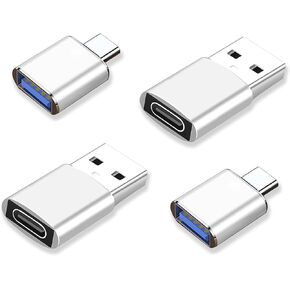 محول USB إلى USB C OTG، 2 * محول شاحن أنثى إلى ذكر من النوع C و2 * محول USB C ذكر إلى USB أنثى OTG، لأجهزة Apple وAirPods وiPad وMacBook وSamsung Galaxy S23 وS22 وMacBookPro (فضي) in Kuwait