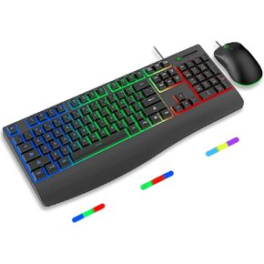 مجموعة لوحة مفاتيح وماوس سلكية، حروف مضيئة، مسند للمعصم، إضاءة خلفية RGB ثلاثية الألوان، ماوس كبير قابل للتعديل 4 نقطة في البوصة، لوحة مفاتيح كمبيوتر مريحة كاملة الحجم لنظام التشغيل Windows وMac وEDJO (أسود غير لامع) in Kuwait