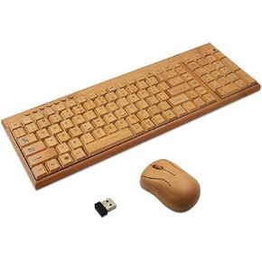Handcrafted Natural Bamboo Wooden PC Wireless 2.4GHz Keyboard and Mouse Combo