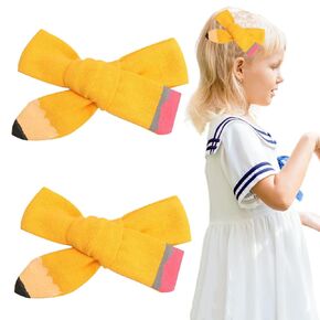 Back to School Hair Clips Yellow Pencil Bows Hair Clips for Baby Girls' First Day of School Kindergarten Students Hair Decoration-2pcs