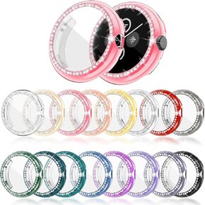16-Pack Bling TPU Case Compatible with Google Pixel Watch & Pixel Watch 2 (41mm), Flexible Glitter Screen Protector, Sparkling Rhinestone Full Protective Covers for Pixel Watch (16 Colors)