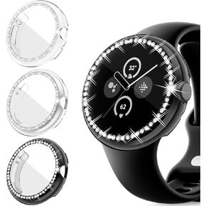 حافظة من مادة TPU اللامعة مكونة من 16 قطعة متوافقة مع ساعة Google Pixel Watch وPixel Watch 2 (41 ملم)، وواقي شاشة لامع مرن، وأغطية حماية كاملة من حجر الراين المتلألئ لساعة Pixel (16 لونًا)