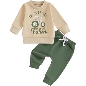 Toddler Baby Boy Clothes Fall Winter Outfit Long Sleeve Tractor Letter Sweatshirts Pant Infant Baby Farm Clothes