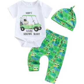 Newboen Baby Boys Golf Outfit Daddy's Future Golfing Buddy Golf Car Romper Long Pants Set 3Pcs Summer Clothes