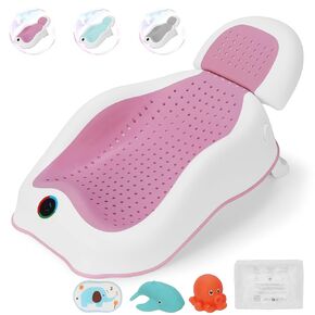 Baby Bath Support | Newborn Bathtub,with Thermometer Collapsible Baby Bathtub Baby Bather, Ergonomically Designed Newborn tub, Baby tubs for Baby tubs for Newborn Essentials Must Haves (Pink)