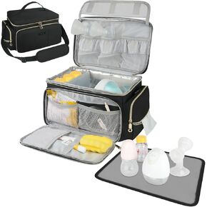 Breast Pump Bag Compatible with Spectra S1 and S2 with Insulated Compartment,Breast Pump Storage Bag with Waterproof Mat for Pumping Essentials,Black,Bag Only