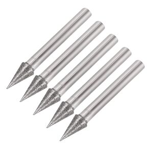 uxcell Diamond Burrs Bits Grinding Drill Carving Rotary Tool for Glass Stone Ceramic 120 Grit 1/4" Shank 8mm Conial 5 Pcs