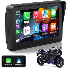 CARabc 5"" IPS Touch Screen Portable Carplay Screen for Motorcycle Wireless Car Play & Wireless Android Auto GPS Navigation for Motorcycle IPX7 Waterproof Support Siri/Google, black