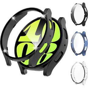 YMHML for Samsung Galaxy Watch 6 Screen Protector Case 44mm,[Upgrade 2 in 1 Design] Hard PC Protective Bumper Built-in Tempered Glass Film Face Cover for Galaxy Watch 6 Accessories Men,3 Pack