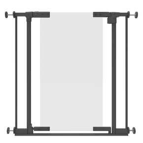 Perma Child Safety Clear Ultimate Safe Step Secure Handle Auto Close Pressure Mounted Gate, Warm Black, Fits Openings 52.4"-55.9" Wide, 2X 12 Extensions Included