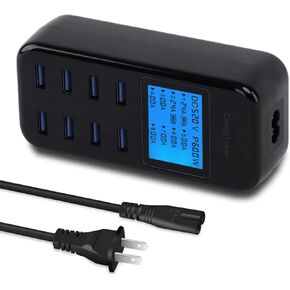 USB Charging Station, 60W 8 Port USB Charging Hub 12A USB Charger Station with LCD Display for Multiple Devices, Smart Desktop USB Charger for iPhone 14/14 Pro/13 Pro/13 Pro Max, Galaxy, iPad