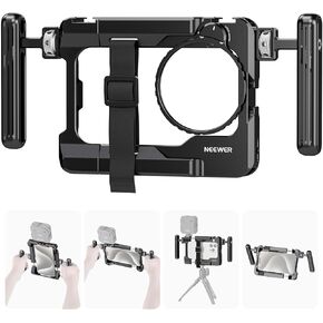 NEEWER Universal Smartphone Video Rig with Handles, 67mm Filter Adapter, Anti Drop Cold Shoe for DJI Mic, Phone Cage Stabilizer for Video Recording for iPhone 15 Pro Max S23 Ultra Pixel 8 Pro, PA017