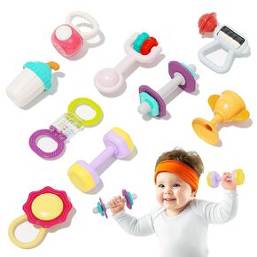 HOLA Baby Toys 0-6 Months - 9 PCS Baby Rattle Teething Toys for Babies 0-6 Months - Infant Baby Toys 6-12 Months - Baby Teethers for Newborn Infant 3-6-9-12 Months, Baby Boy Girl Shower Gifts