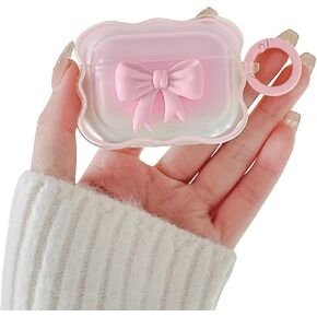 Ownest Compatible with AirPods Pro 2 / AirPods Pro(2019) Case Soft Clear TPU with Cute 3D Colour Bow Design Shockproof Keychain Cover for Girls Woman Airpods Pro 2-Pink
