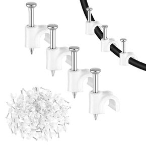 100-pack Cable Clips with Steel Nails, 4mm Wire Wall Clips Cable Clips Nail Cable Wire Cord Management Clips for Wire Ethernet Cable, Telephone Cable, Home Desk TV Wire, Computer(4mm)