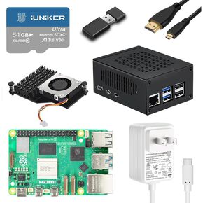 [ذاكرة الوصول العشوائي 8 جيجابايت - بطاقة 64 جيجابايت] مجموعة المبتدئين لـ Raspberry Pi 5، تتضمن لوحة ذاكرة الوصول العشوائي Pi 5 8 جيجابايت، وبطاقة SD وقارئ بطاقات محملة مسبقًا بسعة 64 جيجابايت، ومصدر طاقة 27 وات، وحقيبة معدنية مع دعم مبرد NVME M.2 HAT، و in Kuwait