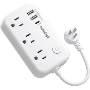 Short Extension Cord 6 inch, Small Extension Cord with Switch, 13A (1625W) Mini Extension Cord with 3 AC Outlet 3 USB (1 USB-C), Power Strip Short Cord for Kitchen Bathroom Bedside Table Behind TV