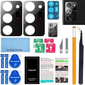2PCS Soaosdr Back Rear Camera Lens Glass Replacement for Galaxy Note 20 Ultra 6.9 inch with Lens Protective Film+pre-Installed Adhesive+Reparing Toolkit+Installation Manual