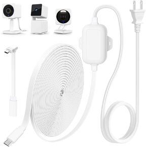 25FT Outdoor Power Adapter for WYZE Cam V4, WYZE Cam OG/V3/V3 Pro, L-Shape Micro USB Extension Cable for WYZE Cam Pan V3, Replace for WYZE Plug, IP67 Waterproof Flat Cable Charge Your WYZE Camera
