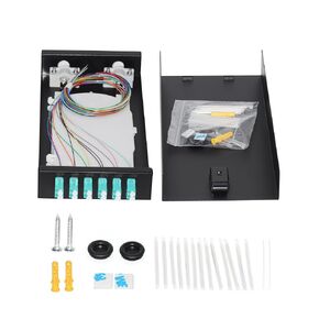 LC-MM 6 Port 12 Core Wall Mount Fiber Enclosure，Fiber Rack Mount Enclosure Box with Spool and Loaded 6 Port LC-UPC OM3 Multimode Duplex LGX Panel for Optical Fiber LAN