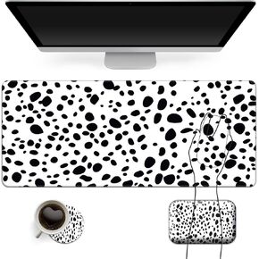 3-in-1 Large Mouse Pad Gaming Set with Stitched Edge Desk Pad Mat(31.4 x 11.8 inch) +Wrist Rest Pad +Coaster,Memory Foam Gel Wrist Rest for Desk Writing Pad Easy Typing Pain Relief,Black White Dots