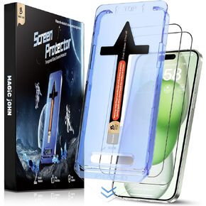 MAGIC JOHN 2 Pack for iPhone 15 Plus 6.7 inch Tempered Glass Screen Protector, Auto Dust-Elimination Installation, Bubble Free, Dynamic Island Compatible, HD Clear, Easy Installation