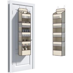 Over The Door Organizer, 5 Shelf Door Hanging Organizer with 6 Side Pockets, Anti Tilt 50lbs Weight Capacity Behind Door Storage for Bedroom, Bathroom, Pantry, Nursery, 1 Pack. (Black)