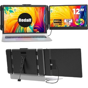 Portable Monitor, Laptop Screen Extender, 12" 1080P FHD IPS Plug & Play 180 ° Foldable for Easy Portability, Travel Monitor Extender Work with 13-16.1'' Wins Mac Chrome