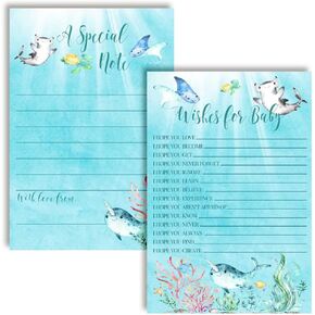 Amanda Creation Underwater Cute Sea Life Baby Wishes Cards 20, 4"x6" - Great Keepsake and Fun Activity for Baby Showers - Wishes for Baby Keepsakes Last Generations - Fill-In, Double-Sided Cards