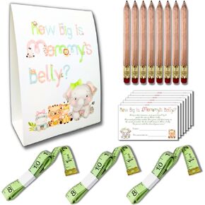 Measure Mommys Belly Baby Shower Game How Big is Moms Belly? Game 62 Piece Safari Theme Baby Shower Bundle Include Sign 50 Playing Cards 8 Pencils 3 Baby Measuring Tape Baby Sprinkle