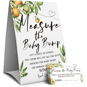 Measure Mommy's Belly, Baby Shower Game Pack, 50 Guessing Cards, Foldable Signs, Double-Sided, 7x5 Inches, Printed on 300GSM Coated Paper, Easy to Carry and Write