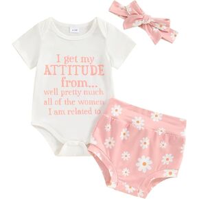 Newborn Baby Girl Clothes Letters Short Sleeve Romper Shorts 3Pcs Girls Bell Bottom Outfit Summer Clothes Set