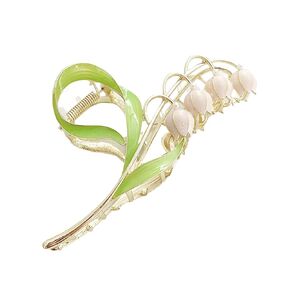 1PC Pink Gold Lily of The Valley Flower Hair Clips, Large Metal Claw Clip,Orchid Clamps,Lily Jaw Clamp Styling Accessories for Thick Thin Clips and Barrettes