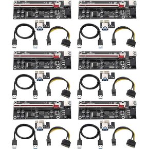 PCI-E 1X to 16X Riser Card, PCIE Extension Cable, V009S-PLUS Riser Adapter Card for GPU Mining with 24in USB3.0 Extension Cable & 6Pin SATA Cable (Black-6PCS