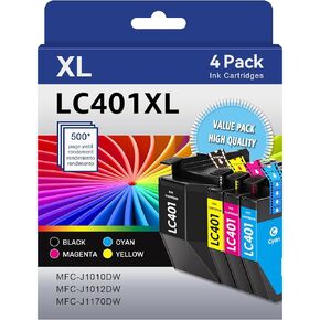 LC401XL LC401 Ink Cartridges Compatible for Brother Ink Cartridges LC401 XL to use with Brother MFC-J1010DW MFC-J1012DW MFC-J1170DW Printer Ink (Black Cyan Magenta Yellow, 4 Pack)