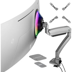 AVLT Single 17"-57" Super Ultrawide Monitor Arm for Screens Up to 59.5 lbs, Premium Aluminum Desk Stand, Adjustable Pneumatic Height, Full Motion Swivel Tilt Rotation, USB-C & USB-A Ports, Gray