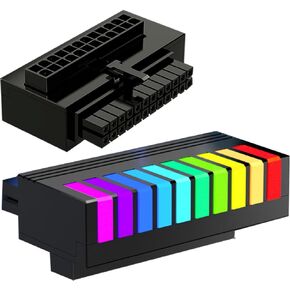 ATX 24 Pin 90 Degree Adapter, 5V 3PIN ARGB RGB 24Pin Right Angle ATX Female to Male Power Supply Adapter for 24PIN Motherboard (Black)