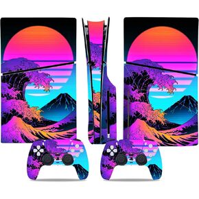 Skin Sticker for PS5 Slim Disc Console and Wireless Controller, Full Set Protective Skin Wrap, Game Accessories Decal Cover for PS5 Slim Disc (Sea Wave)