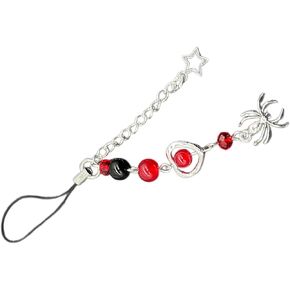 Bracelet Phonechain Unique Bracelet/Phone Chain Customizable Jewelry Unique Beaded Bracelet/Phone Chain with Matching Star and Spiders Charm, 13cm, Red