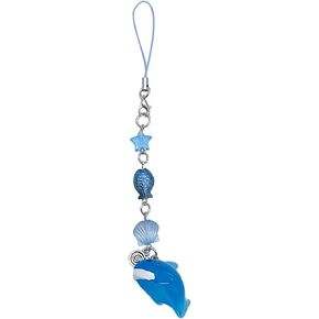 Blue Ocean Shell Phone Chain Strap Fish Charm Star Beaded Keychain Phone Lanyard Acrylic Keyring Bag Pendant Jewelry Gift，Cell Phone Charms