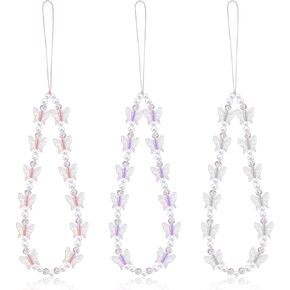 Butterfly Phone Charm 3 Pcs Beaded Phone Charm Y2k Beaded Strap Cute Phone Chain Aesthetic Phone Strap Charm Beaded Phone Lanyard Wrist Stationery Decoration Charm For Women Girl Gifts