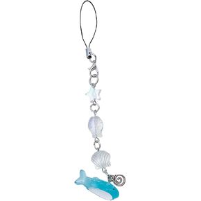 Light Blue Ocean Shell Phone Chain Strap Fish Charm Star Beaded Keychain Phone Lanyard Acrylic Keyring Bag Pendant Jewelry Gift，Cell Phone Charms