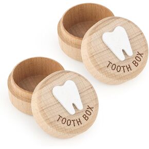yuntop 2Pcs Tooth Fairy Box Wooden Tooth Fairy Keepsake Box Lost Teeth Storage for Kids Milk Teeth Container Box for Boy or Girl